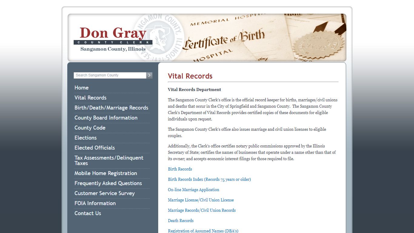 Vital Records - Don Gray | Sangamon County, Illinois